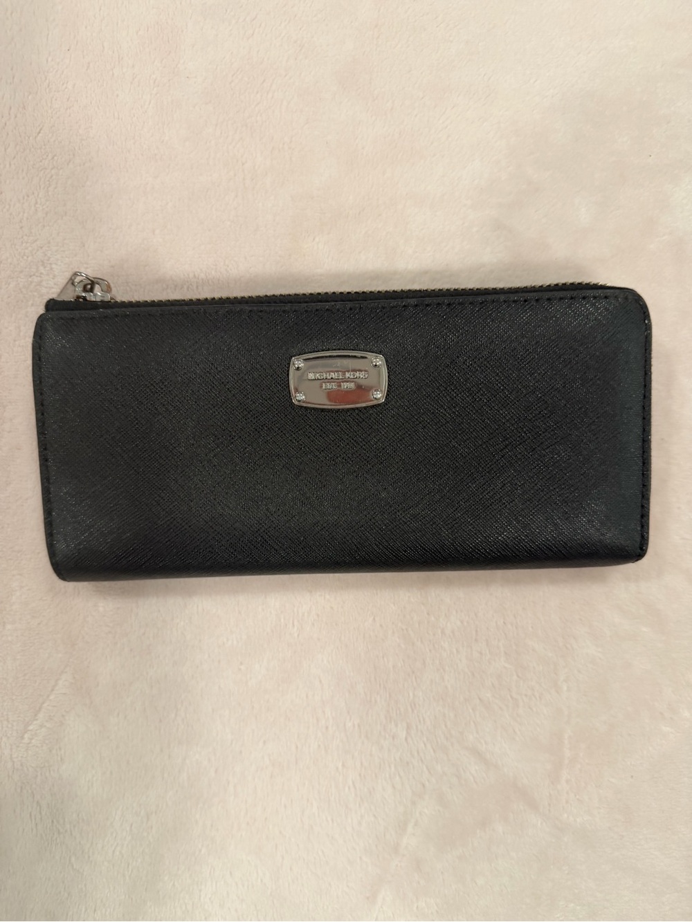Michael Kors Black Leather Zip Wallet with Gold-Tone Zip